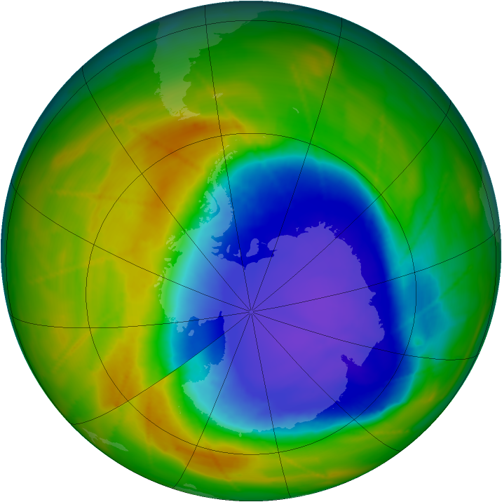 Antarctic ozone map for 27 October 2009